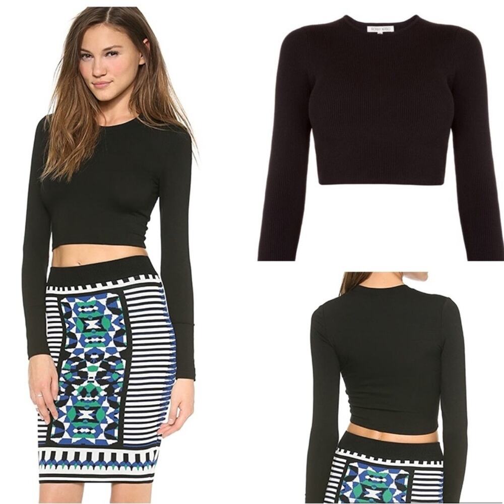 Ronny Kobo Oli Long Sleeve Black Ribbed Knit Crop Top XS